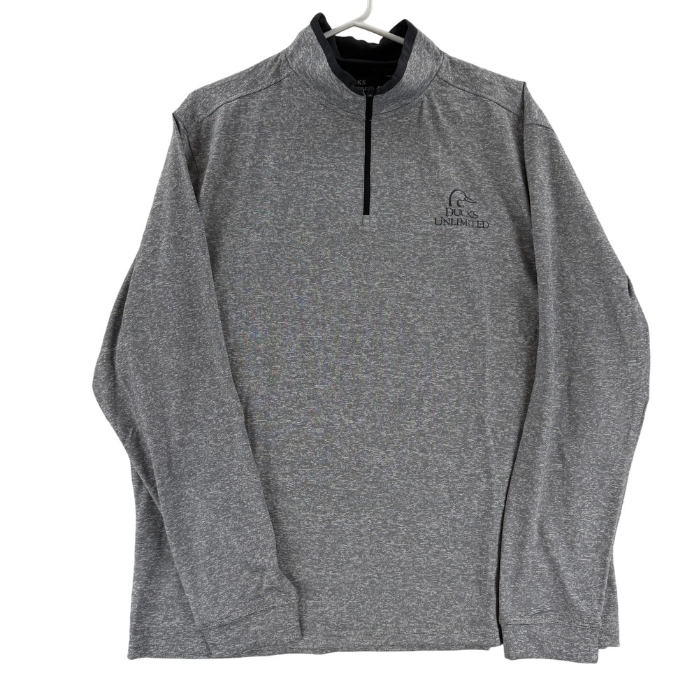 Ducks Unlimited Pullover Mens Large Gray Heather Quarter Zip Long Sleeve Hunting